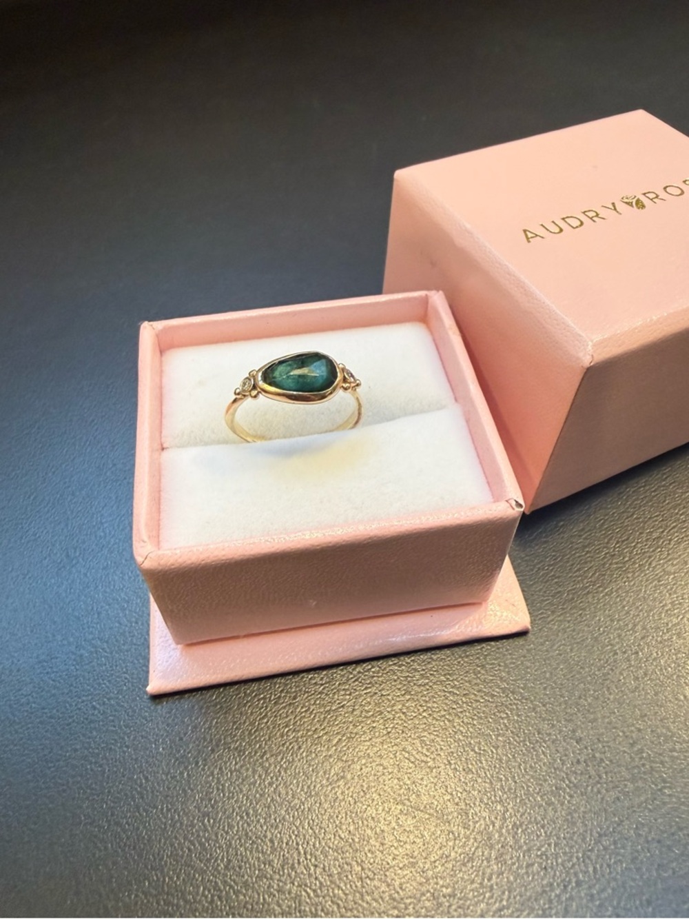 Gold Ring with Teardrop Emerald-Green Stone